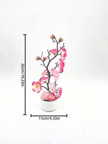 1件人造盆栽花，塑料小号仿真桃花盆栽，家居装饰假植物，秋季装饰，房间书桌装饰，花园装饰，房间装饰用品，情人节礼物，生日礼物，毕业礼物，返校礼物，学习用品 - 玫紅色 - 查看 2