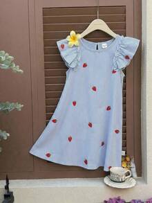 Emery Rose Kids Emery Rose Kids 女童圆领短袖荷叶边草莓刺绣休闲连衣裙，夏季女童草莓连衣裙，女童夏季连衣裙，女童草莓连衣裙，条纹草莓连衣裙，荷叶边袖连衣裙，女童夏季连衣裙，白色连衣裙，波西米亚风女童/女婴条纹草莓印花荷叶边袖连衣裙，女童条纹连衣裙，女童休闲夏季连衣裙，小女孩夏季连衣裙，女童度假连衣裙 - 白色 - 查看 6