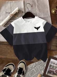 Toddler Boys' Contrast Color Minimalist Casual Round Neck Short Sleeve T-Shirt - Multicolor - View 6