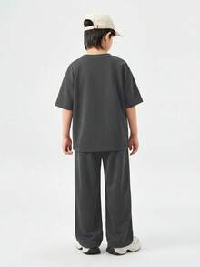 Coolane Kids Bộ đồ 2 món cho thiếu niên mùa xuân/hè: Áo thun tay ngắn cổ tròn vai rớt rộng và quần dài ống đứng có dây rút ở eo. - Nhiều màu - Xem 3