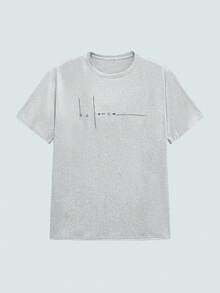 Modcrash Men's Fashionable Letter Print Round Neck Short Sleeve Casual T-Shirt - Grey - View 1