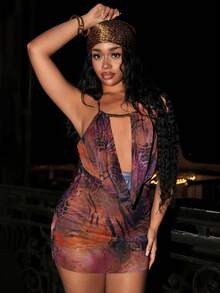 Zestiva Nuevo mono de vestir para traje de baño de mujer, tela de malla estampada sexy para playa y vacaciones, primavera/verano - Multicolor - Ver 4