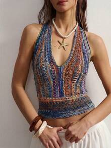 Bohemela 女士撞色露背系带性感百搭约会之夜针织上衣 - 彩色 - 查看 4