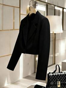 Franclia Petite 女士短袖西装外套，商务休闲简约春夏风格 - 黑色 - 查看 3