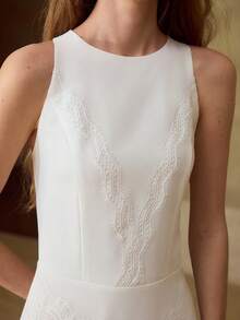 MOTF PREMIUM CONTRAST LACE WHITE MID-LENGTH DRESS FOR WOMEN - White - View 2