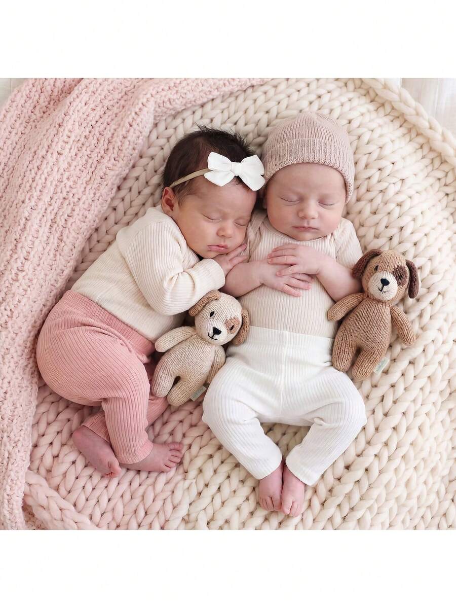 SHEIN 2条装女童休闲纯色弹力腰针织裤 - 彩色 - 查看 1