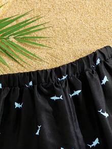 SHEIN Tween Boys' Casual Comfortable Printed Loose Fitted 2 In 1 Beach Shorts/Swimwear,Kids - Black - View 7