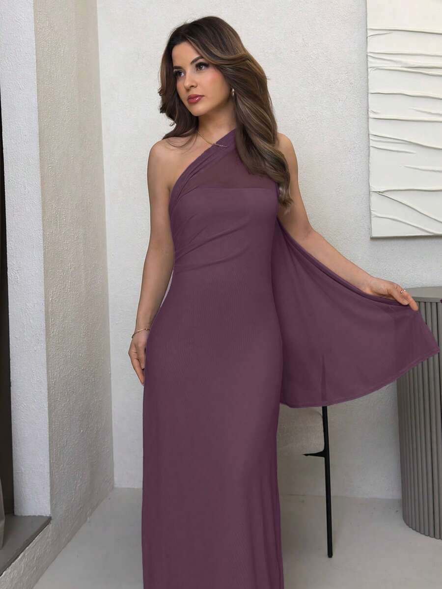 Jemour Robe maxi moulante asymétrique élégante et romantique pour femmes, style élégant et sexy pour le travail. Convient pour les fêtes, les vacances à la plage, la rentrée scolaire, les rendez-vous romantiques, la saison des mariages, les anniversaires, Pâques, les tenues de printemps/été - Mauve - Voir 1