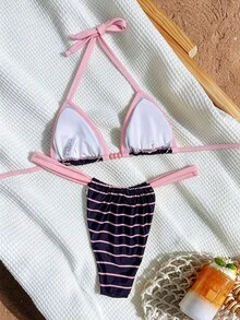 Elavelle Women's Random Print Halter Bikini Set, Spring/Summer - Multicolor - View 2