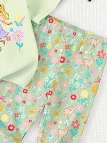 SHEIN 薄荷绿，春夏轻盈飘逸，甜美可爱公主风，波西米亚风印花，花卉图案，少女休闲宽松圆领短袖T恤搭配修身休闲打底裤，适合春夏日常穿着、度假休闲，感受春日气息，夏日氛围，春夏穿搭，轻松舒适，时尚小女孩套装，休闲装，公主风，花卉图案T恤套装，春夏套装，新款，清凉舒适，春日氛围，夏日休闲风 - 彩色 - 查看 6