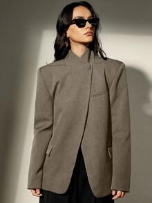 Aveloria Modichic 立领斜襟西装外套，打造高端商务造型 - 灰色 - 查看 6