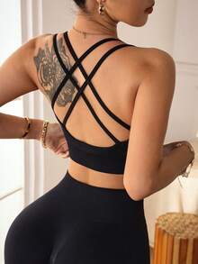 Slayform Seamless Sports Bra, Sexy Fitted Bra, Sports Bra, Sports Camisole - Black - View 3