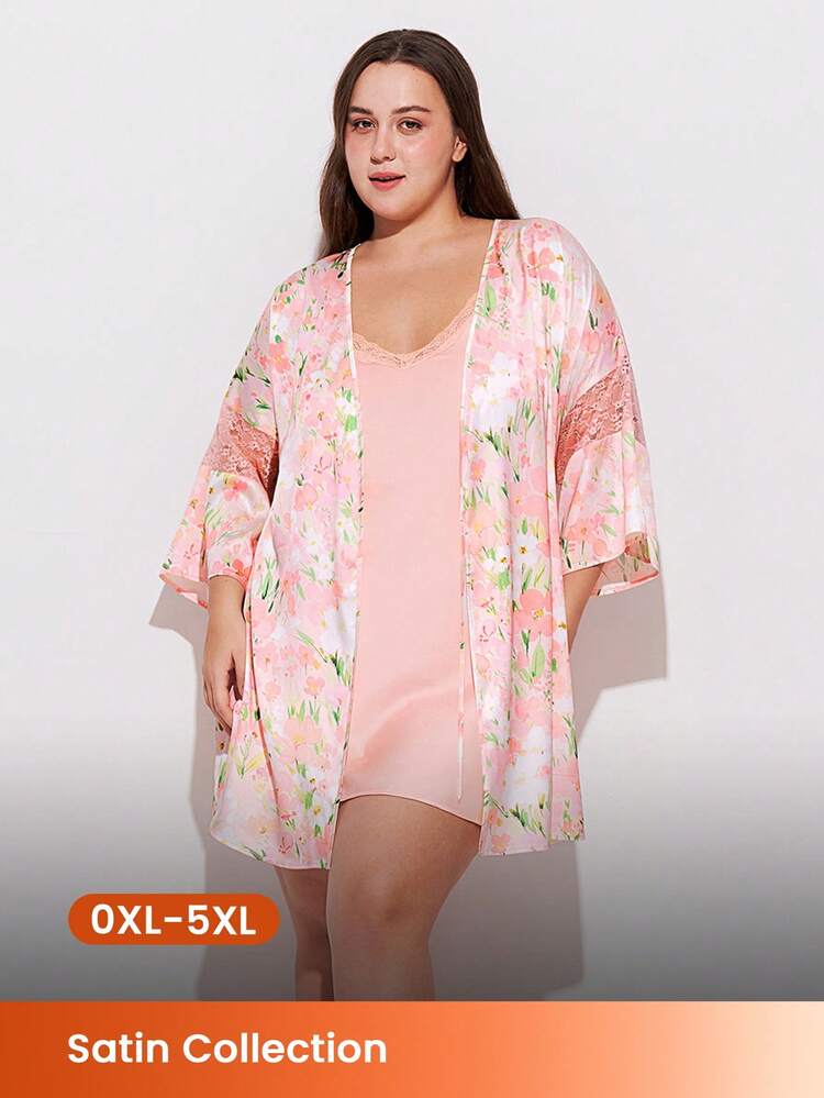 Plus Size Light Pink Satin Nightgown