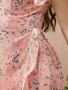 Roveilla Vestido de tejido con ajuste de cintura y vuelo, con mangas con volantes y estampado floral diminuto - Rosa - Ver 7