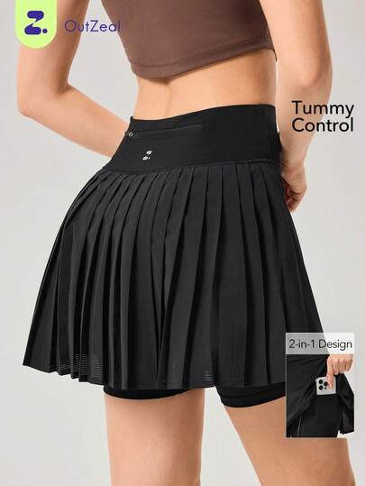 OutZeal Women's Pleated Mesh Patchwork Tennis Skort