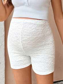 SHEIN Maternity Solid Color High Waist Fitted Casual Shorts, Summer - White - View 5