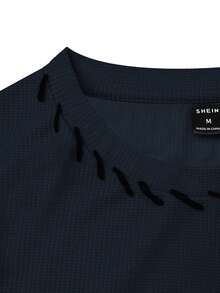 Claim Dot 宽松男士纯色落肩T恤 - 藏蓝色 - 查看 3