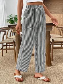 EMERY ROSE Elastic Waist Striped Casual Pants - Multicolor - View 6