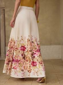 MOTF PREMIUM WOMEN'S FLORAL PRINT LINEN-LIKE LONG SKIRT, CASUAL & DATE WEAR, SPRING/SUMMER - Multicolor - View 5