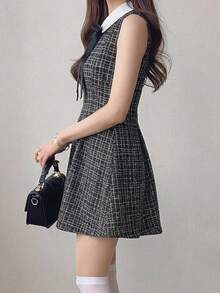 FRIFUL Đầm nữ cổ bẻ không tay dáng chữ A, thắt eo, kiểu dáng mùa hè - màu đen - Xem 6