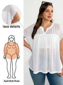 大码女装春夏时尚休闲宽松舒适日常显瘦纹理面料薄纱白色短袖上衣，夏季服装，女士衬衫，度假装，外出上衣 - 白色 - 查看 1