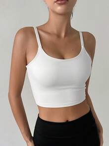 DAZY Women's Solid Color Casual Daily Fitness Sports Bra - White - View 5