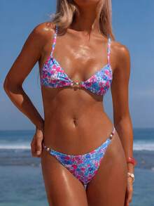 Swim Vcay Women's Summer Beach Floral Print Sexy Bikini Set, Print Pattern Random Bikini Set Casual Swimsuits Summer Bikini Set Vacation Bikini Floral Bikini Set Summer Colorful Bikini Set Floral Print Bikini Vacation Bikini Set - Multicolor - View 8