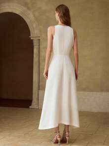 MOTF PREMIUM CONTRAST LACE WHITE MID-LENGTH DRESS FOR WOMEN - White - View 3