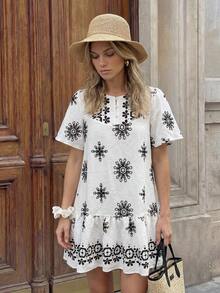 Hansera 1件女士常规短款连衣裙 - 杏色 - 查看 5