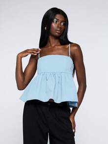 COUREZ 荷叶边吊带背心 / Y2K 春季女装 可爱蓝色上衣 无袖上衣 可爱外出上衣 外出穿搭 音乐节穿搭 度假穿搭 夏季假日穿搭 - 藍色 - 查看 4