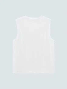 Modcrash YUNCHIC - 男士休闲无袖背心，夏季轻便运动服，创意复古图案，圆领弹力打底衫，透气吸湿，健身训练外套及叠穿 - 白色 - 查看 2