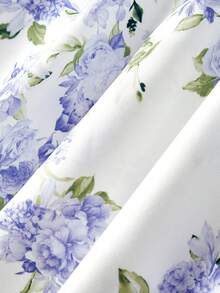 SHEIN MOD Große Größen Blaues Blume Muster Romantisches Langes Kleid mit Schleife - Garten Teefeier, Date, Party, Damen Sommer und Frühlings Kleid, Strandmode, Frühlingsferien, Urlaub, Picknick, Festival, Geburtstags Outfit. Weiß Lila Blume Muster Midi Kleid Schleife Träger Romantische Rüschen Kragen Künstlerisches Muster Leicht Fließend Silhouette Elegant Weiche Haptik Geraffter Taille Vintage Inspiriert A-Linie Rock Sommer Stil Feminin Ärmellos Pastelldesign Zarte Strukturierte Textur, Sommer Urlaubsoutfits - Blau-Weiß - Übersicht 5