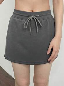 DAZY Rok Wanita Polos Minimalis dengan Ikat Pinggang untuk Pemakaian Sehari-hari - Grey - View 5
