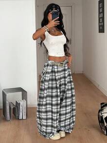 Coolane Quần dài nữ mùa hè kiểu vintage, phong cách hippie, dáng rộng, màu xanh rêu quân đội. - Đen và trắng - Xem 5