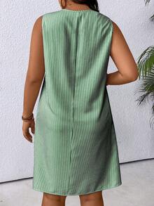 Elenzga Abito casual a righe senza maniche per donne taglie forti, set di abbigliamento da vacanza, abiti estivi da donna, abiti da spiaggia da donna, completi estivi casual da donna - Verde Scuro - Visualizzare 2