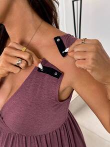 SHEIN V-Neck Wrap Front Button Casual Sleeveless Dress - Burgundy - View 6