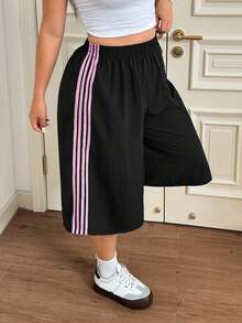 SHEIN EZwear Plus Size Black Loose Fit Workout Shorts - Black - View 4