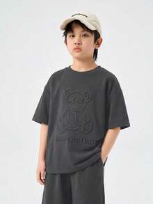 Coolane Kids Bộ đồ 2 món cho thiếu niên mùa xuân/hè: Áo thun tay ngắn cổ tròn vai rớt rộng và quần dài ống đứng có dây rút ở eo. - Nhiều màu - Xem 4