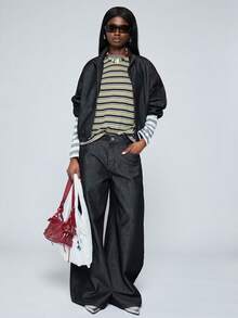 COUREZ LOW RISE SKATER JEANS WITH RED STITCHING - Black - View 2