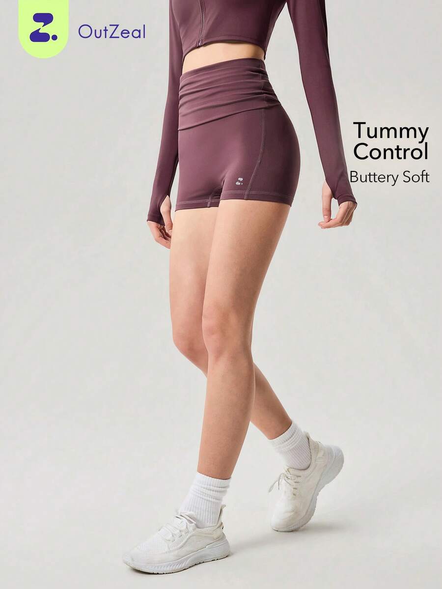 OutZeal 女士运动紧身裤瑜伽健身柔软弹力可折叠腰带运动裤 - 酒紅色 - 查看 1