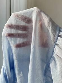 Comfortcana 女士纯色扭结荷叶边下摆优雅无袖迷你连衣裙 - 淺藍色 - 查看 6