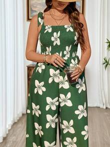 Weeklong Mono casual con pliegues y estampado floral para mujer talla grande, adecuado para vacaciones y uso diario - Multicolor - Ver 3