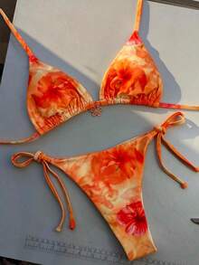 Elavelle 女士随机印花挂脖比基尼套装，春夏款 - 彩色 - 查看 4