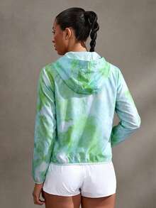 Powerista Áo khoác thể thao nữ dài tay có mũ kéo khóa, nhuộm tie-dye, kiểu dáng thể thao. - màu xanh lá - Xem 2