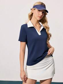 CourtClass CourtClass Kaos Polo Tenis Kasual Wanita Motif Koin Vintage Patchwork Warna Kontras - MultiWarna - View 3