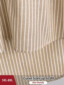 SHEIN CURVE+ 大码女式休闲百搭法式复古优雅都市女性风，独特经典蓝白条纹设计，修身优雅，适合搭配衬衫、外套等。 - 卡其色 - 查看 3