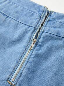 GlowEve Women's Casual Pleated Denim Shorts, Summer - Blue - View 6