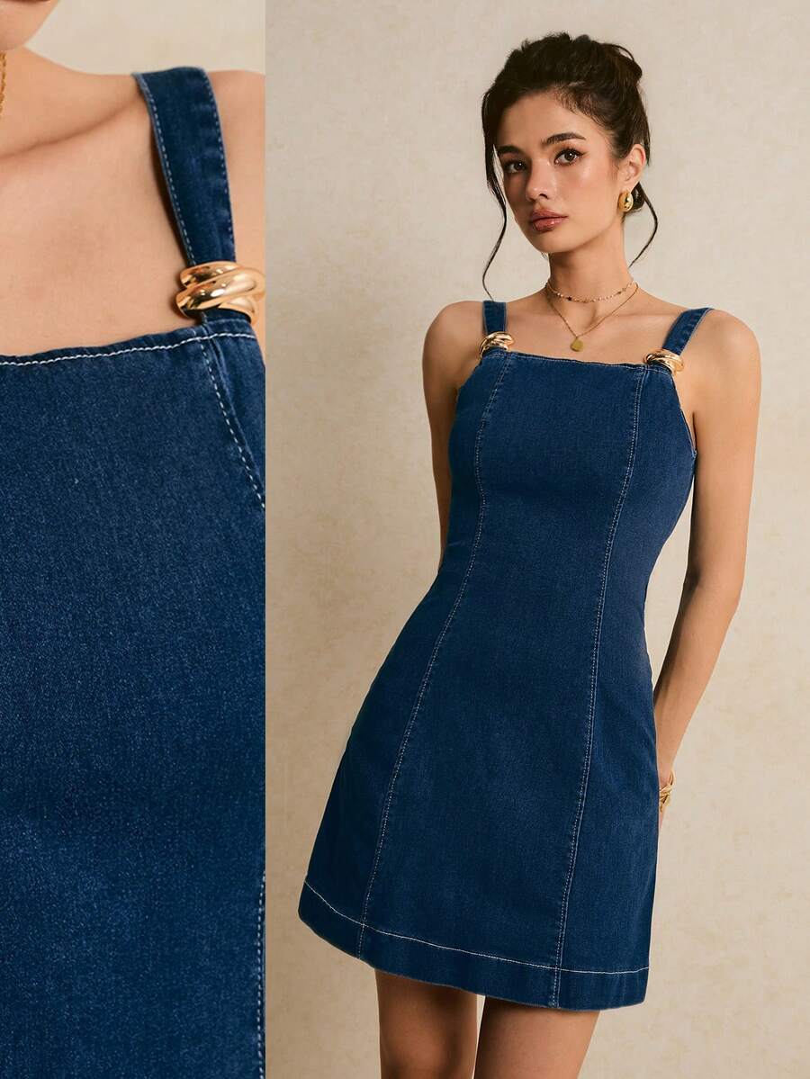 Poéselle Vestido vaquero sin mangas casual de verano para mujer - Azul - Ver 1