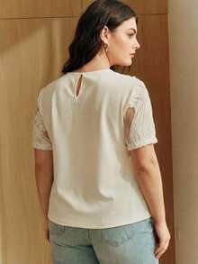 Áo thun ngắn tay cổ tròn thêu đính cườm thanh lịch Anewsta dành cho nữ, thích hợp cho kỳ nghỉ hè, đi biển, mặc thường ngày. - Màu be - Xem 4