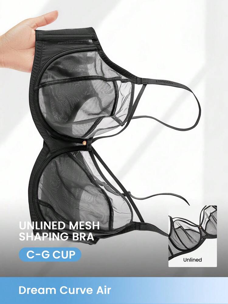 Plus Unlined Full Coverage Side Support Mesh Bra